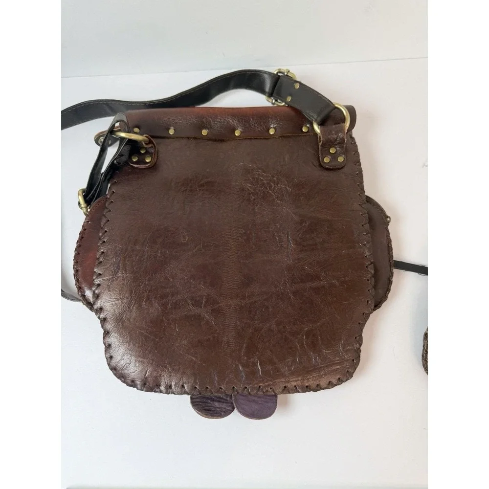 Handmade Hand Tooled Leather Owl Purse Crossbody And Wristlet Vintage‎
